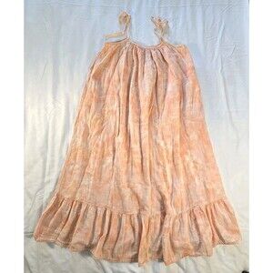 Time and Tru Peach Tie Dye Maxi Dress Women’s L Sleeveless Cotton Ruffle Pockets